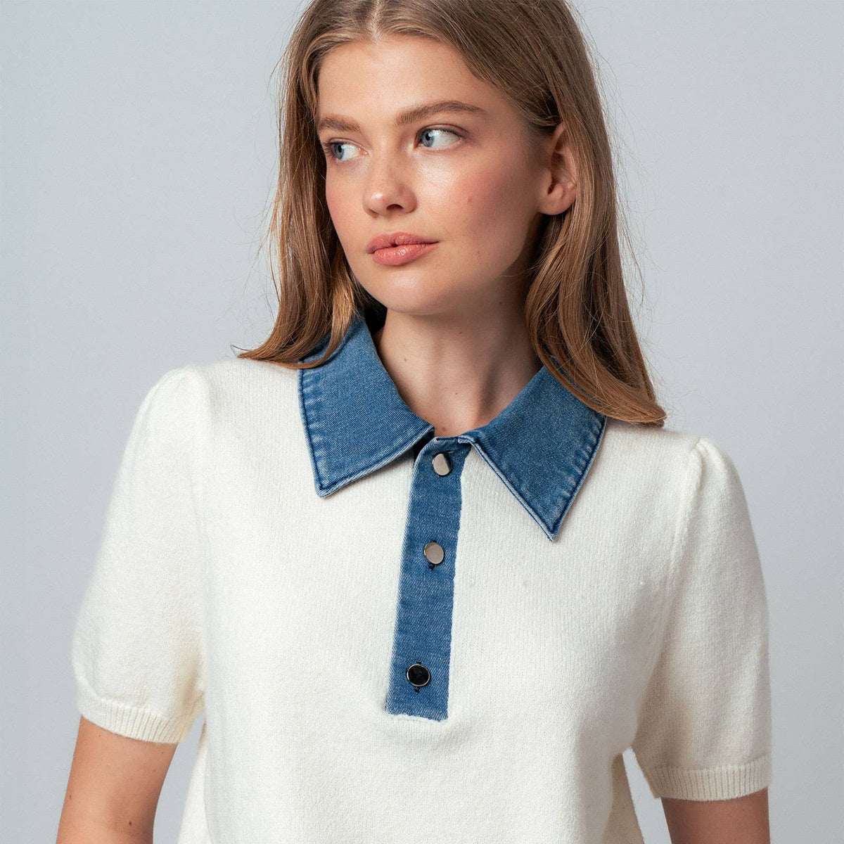 Denim Collar Knit Sweater