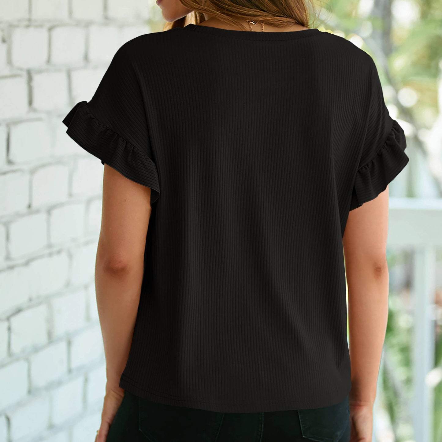 Black Ruffled T Shirt