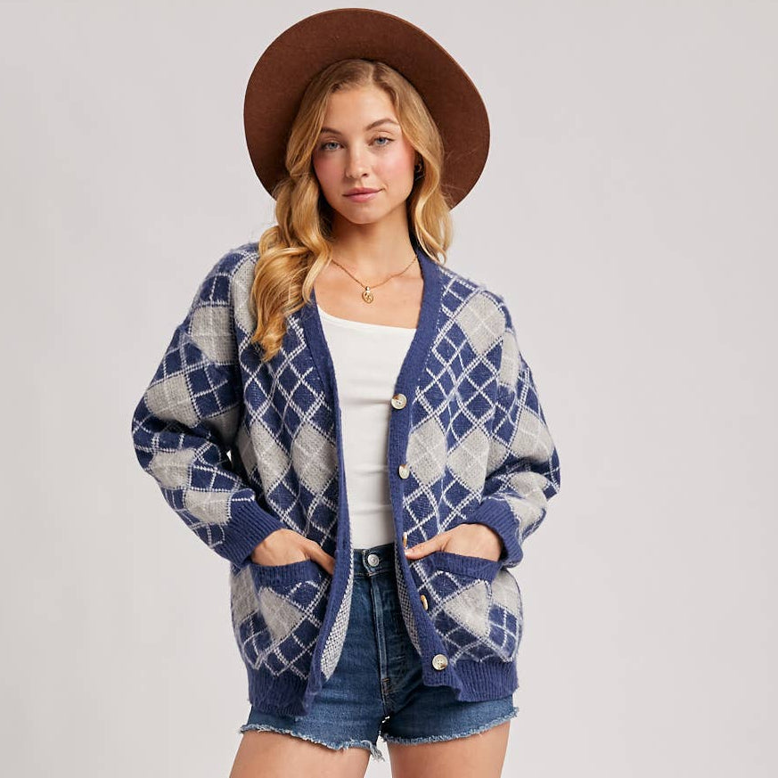 Argyle Button Down Cardigan