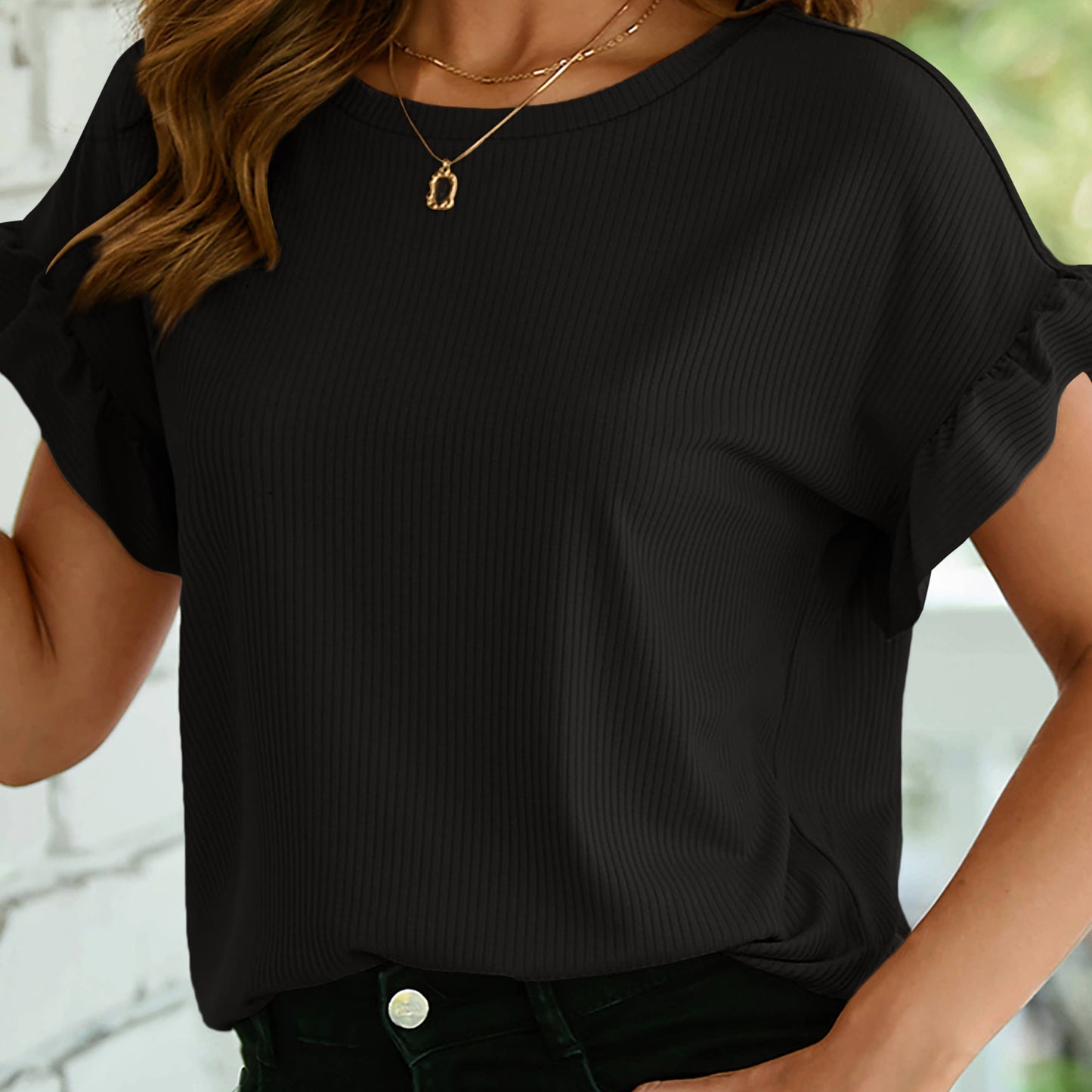 Black Ruffled T Shirt