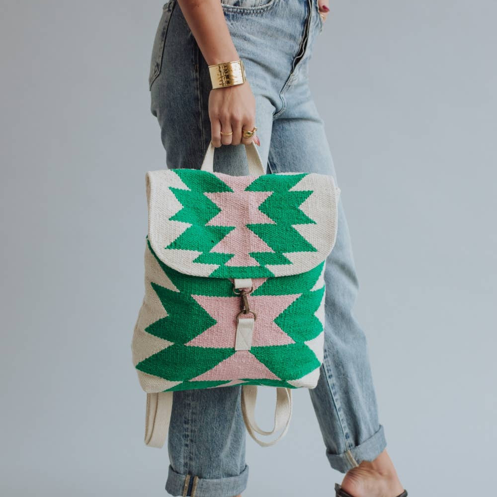 Green & Pink Aztec Backpack