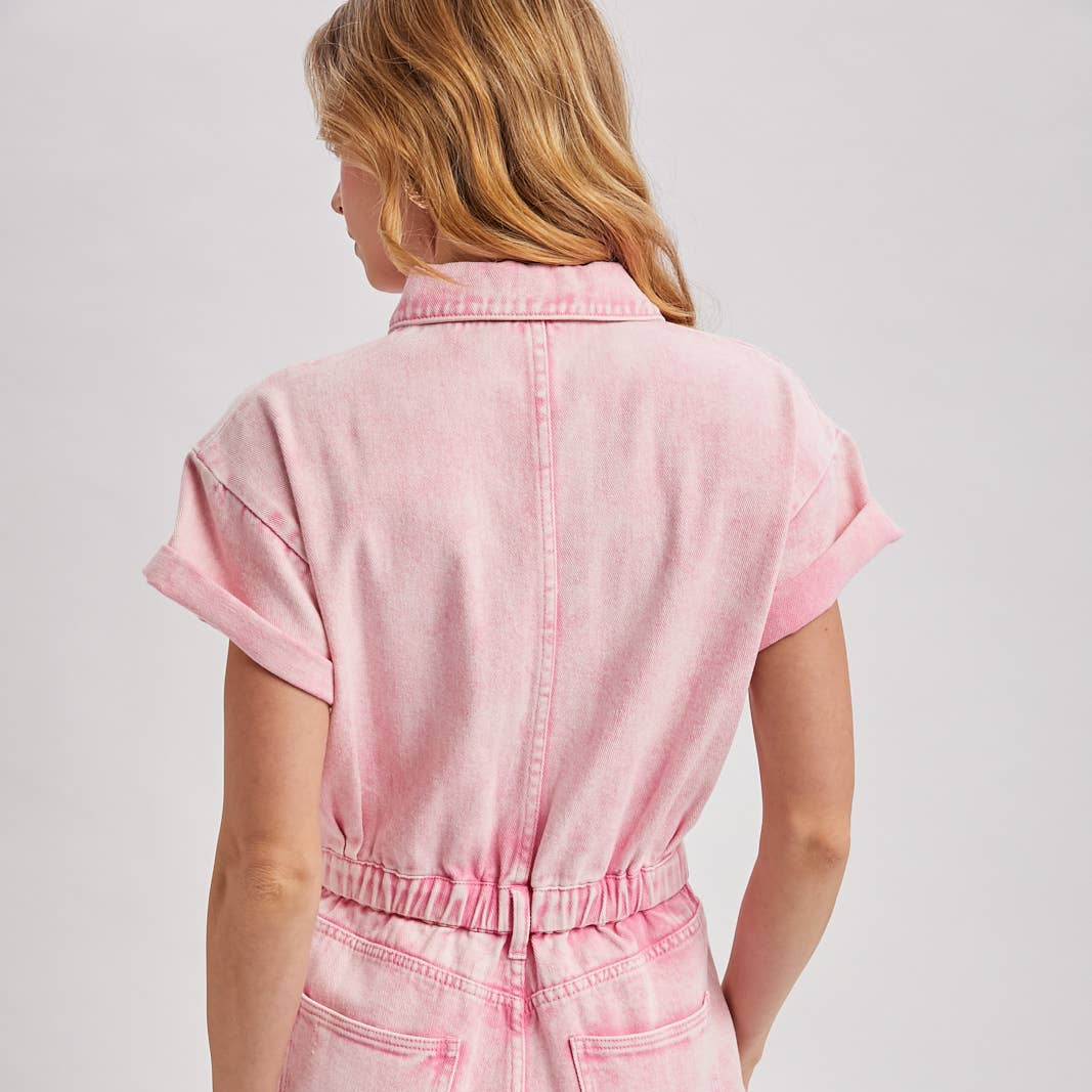 Pink Denim Romper