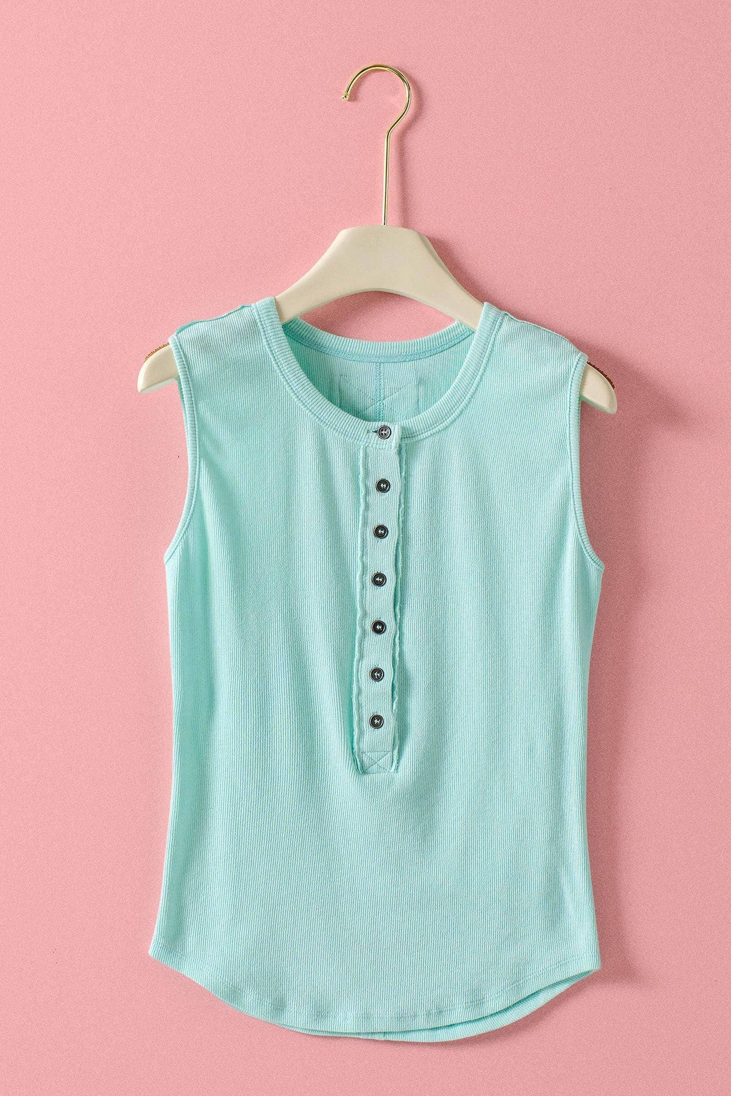 Raw Edge Ribbed Henley Mint Tank