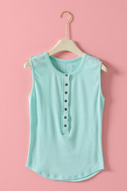 Raw Edge Ribbed Henley Mint Tank