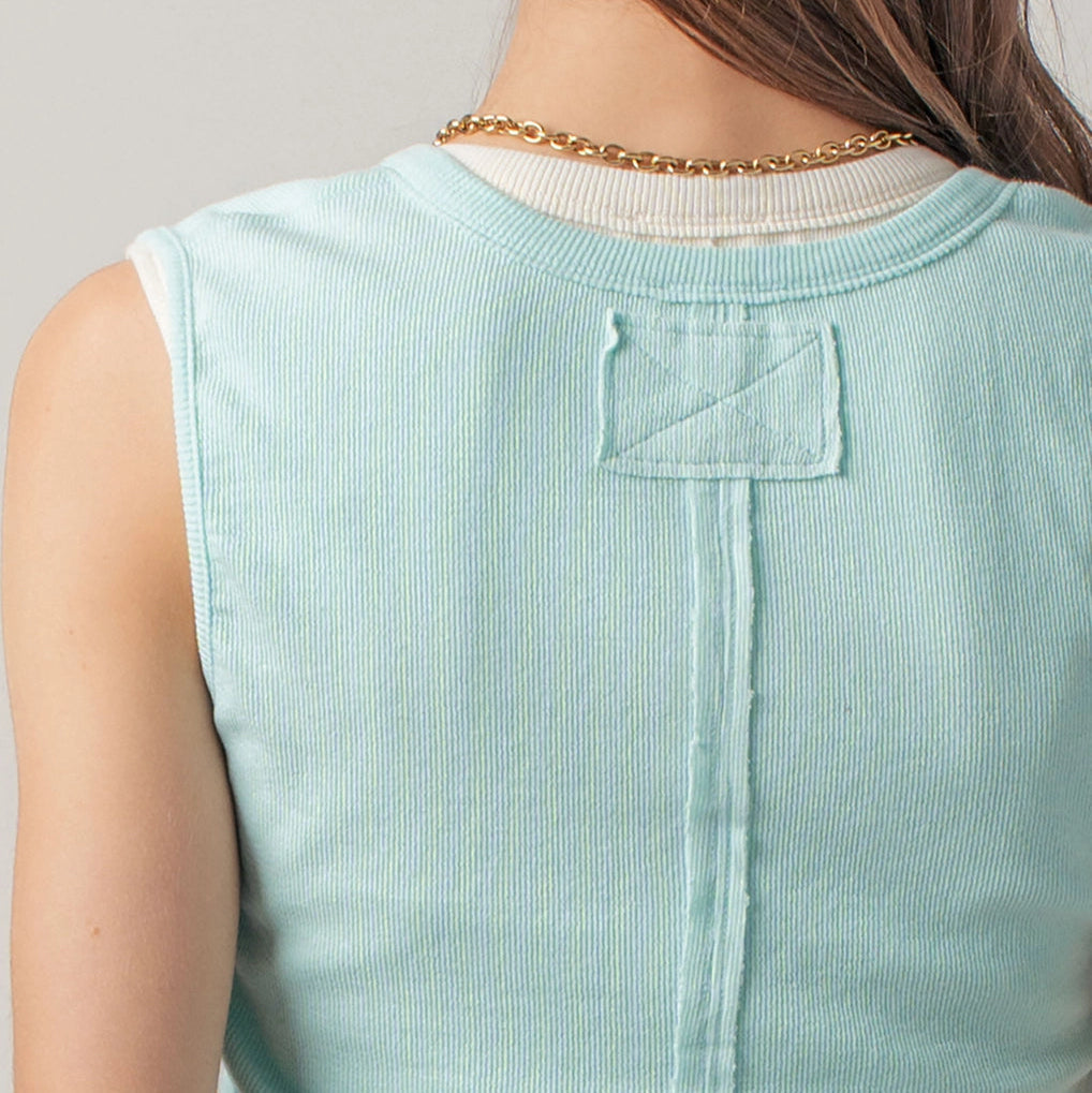 Raw Edge Ribbed Henley Mint Tank