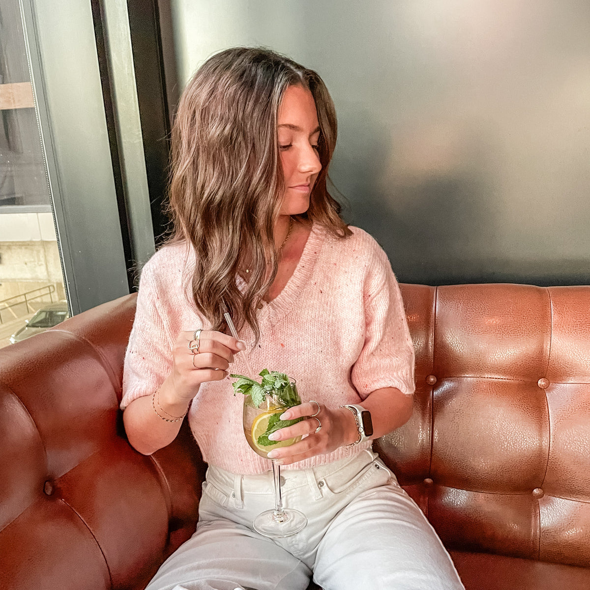 Knit V-Neck Short Sleeve Crop Top