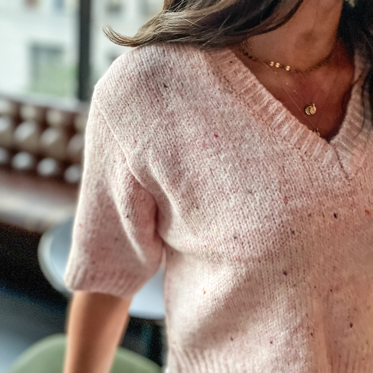 Knit V-Neck Short Sleeve Crop Top