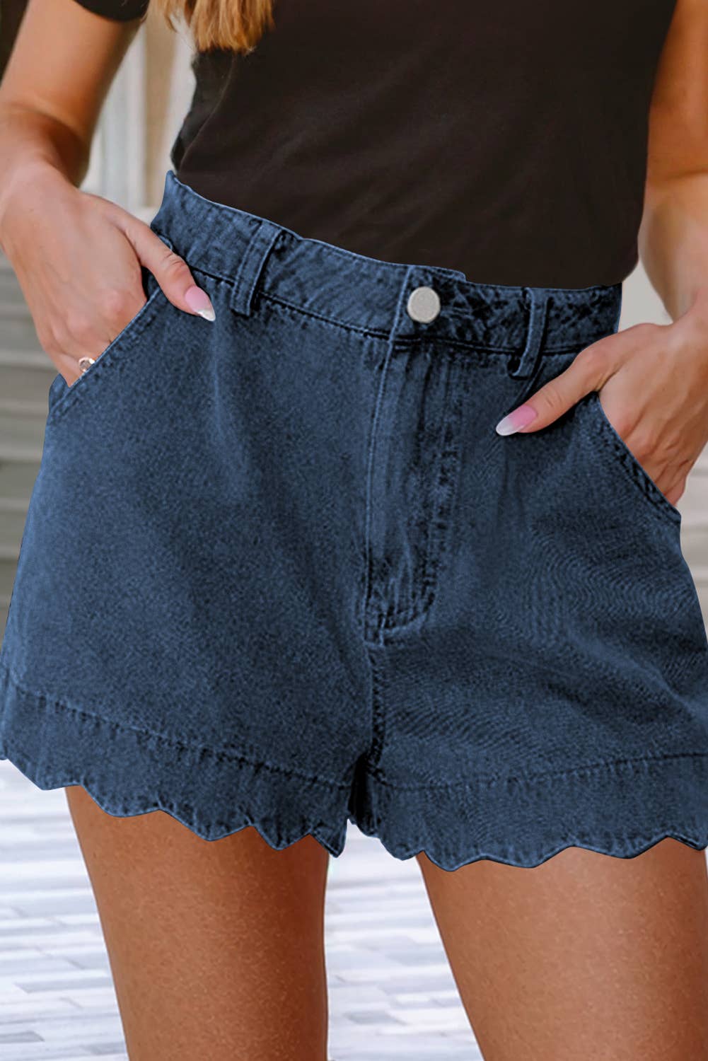 Scalloped Denim Shorts