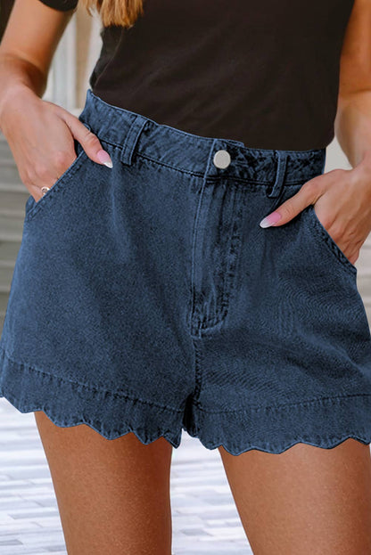 Scalloped Denim Shorts