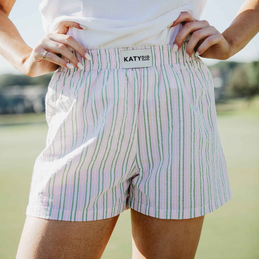 Light Pink and Green Striped Boxer Shorts