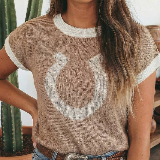 Horse Shoe Short Sleeve Sweater