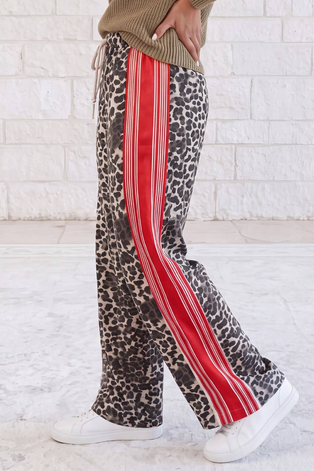 Leopard Patchwork Drawstring Pants