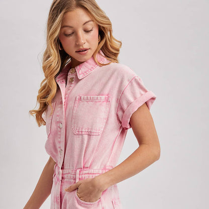 Pink Denim Romper