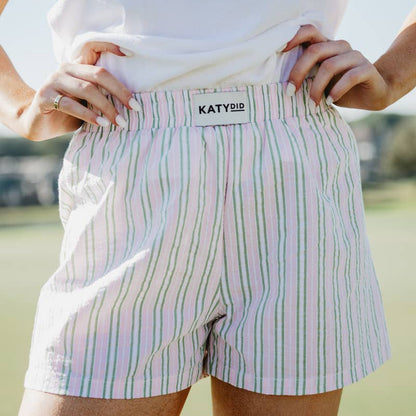 Light Pink and Green Striped Boxer Shorts